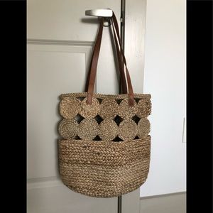 Jute Tote Bag / Beach Bag, Leather Handles